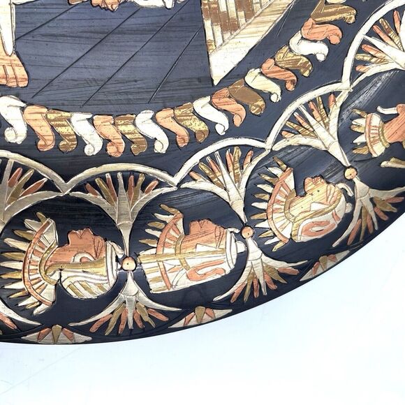 Vintage Large Handmade Copper Brass Metal Wall Plaque Egyptian Pyramids & Sphinx - Picture 6 of 9